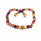 Adult Emily Honey Baltic Amber Amethyst Pink Purple Agate Necklace Love Amber X
