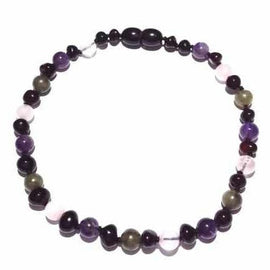 Adult Gaia Baltic Amber Amethyst Rose Quartz Labradorite Anklet Love Amber X