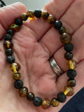Adult Glam Rock Baltic Amber Tigers Eye Lava Volcanic Stone Stretch Bracelet Love Amber X