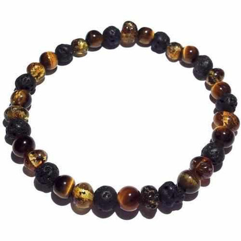 Adult Glam Rock Baltic Amber Tigers Eye Lava Volcanic Stone Stretch Bracelet Love Amber X