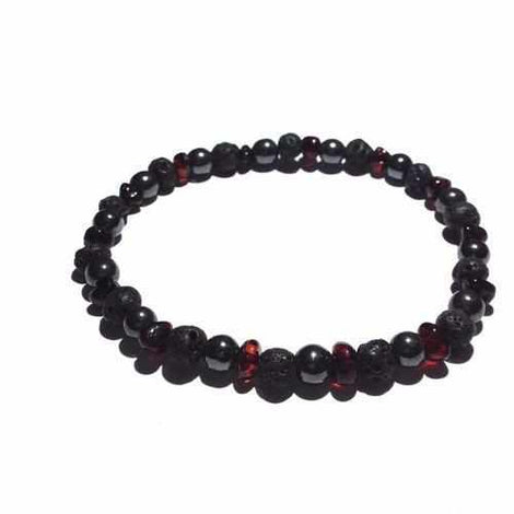 Adult Gothic Rock Baltic Amber Hematite Lava Volcanic Rock Stretch Bracelet Love Amber X