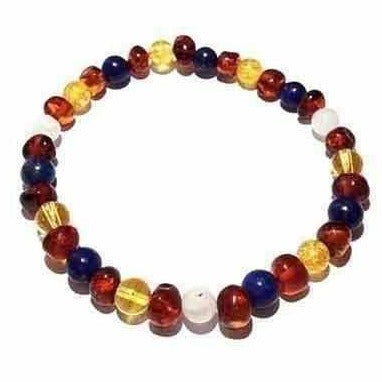 Adult Julia Baltic Amber Moonstone Citrine Lapis Lazuli Stretch Bracelet Love Amber X
