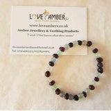 Adult Midnight Brigid Dark Cherry Polished Baltic Amber Fluorite Stretch Bracelet Love Amber X