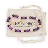 Adult Midnight Tara Cherry Baltic Amber Amethyst Rose Quartz Stretch Bracelet Love Amber X