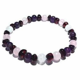 Adult Midnight Tara Moon Baltic Amber Moonstone Amethyst Rose Quartz Stretch Bracelet Love Amber X
