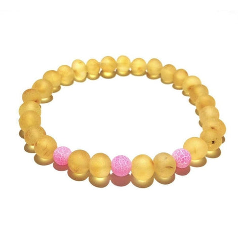 Adult Nurture Raw Honey Baltic Amber Pink Agate Stretch Bracelet Love Amber X