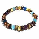 Adult Ocean Green Baltic Amber Amethyst Blue Cats Eyes Stretch Bracelet Love Amber X