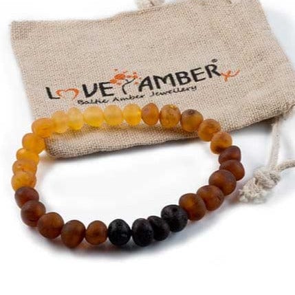 Adult Ombre Raw Multi Rainbow Baltic Amber Stretch Bracelet Love Amber X