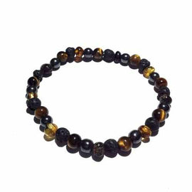 Adult Rock Star Baltic Amber Tigers Eye Hematite Lava Volcanic Stone Stretch Bracelet Love Amber X