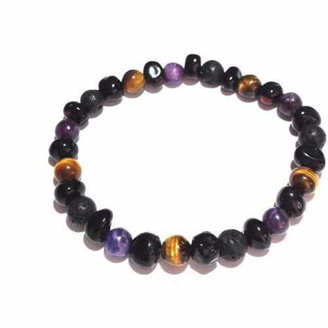 Adult Salem Gemstone Black Lava Rock and Dark Cherry Baltic Amber Bracelet Love Amber X