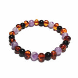 Adult Serenity Cognac Baltic Amber Amethyst Shungite Beads Stretch Bracelet Love Amber X