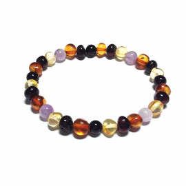 Adult Shanti Mixed Polished Baltic Amber Amethyst Shungite Beads Stretch Bracelet Love Amber X