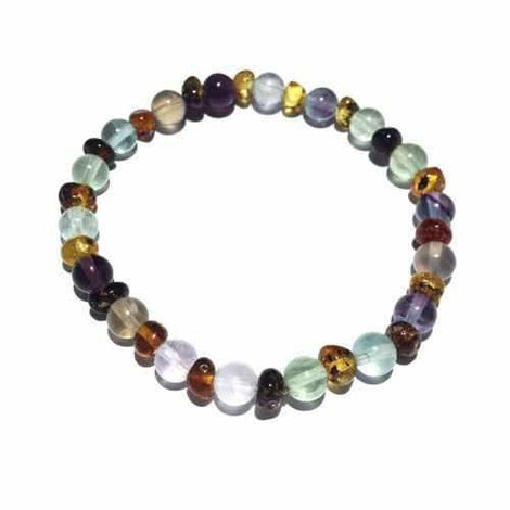 Adult Sirona Green Baltic Amber Fluorite Stretch Bracelet Love Amber X