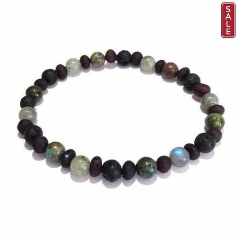 Adult Sol Baltic Amber Bloodstone Labradorite Lava Volcanic Stone Stretch Bracelet Love Amber X