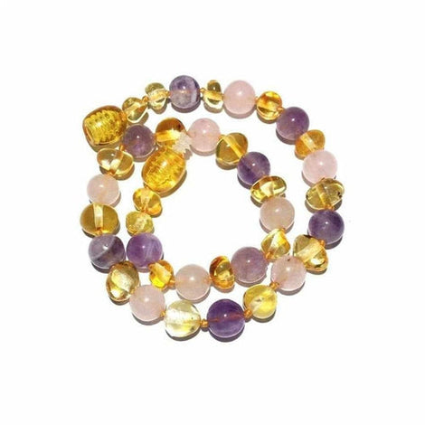 Adult Tara Honey Baltic Amber Amethyst Purple Rose Quartz Anklet Love Amber X