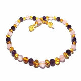 Adult Tara Honey Baltic Amber Amethyst Rose Quartz Necklace Love Amber X