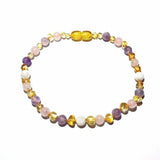 Adult Tara Moon Baltic Amber Moonstone Amethyst Rose Quartz Anklet Love Amber X