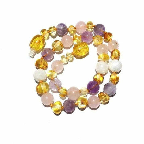 Adult Tara Moon Baltic Amber Moonstone Amethyst Rose Quartz Anklet Love Amber X