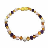 Adult Tara Moon Baltic Amber Moonstone Amethyst Rose Quartz Anklet Love Amber X