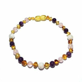 Adult Tara Moon Baltic Amber Moonstone Amethyst Rose Quartz Bracelet Love Amber X