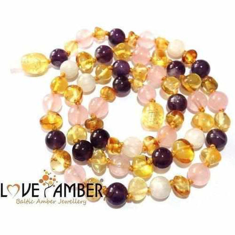 Adult Tara Moon Baltic Amber Moonstone Amethyst Rose Quartz Bracelet Love Amber X