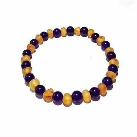Adult Violet Raw Honey Amethyst Baltic Amber Stretch Bracelet Love Amber X