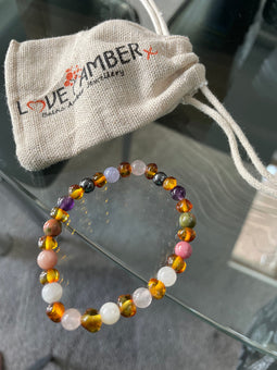 17cm Adult Baltic Amber & Gemstone Stretch Bracelet - Astrid Love Amber X Baltic Amber Jewellery