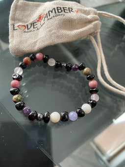 17cm Adult Cherry Baltic Amber & Gemstone Stretch Bereavement Bracelet - Astrid - 2 Moonstone Beads Love Amber X Baltic Amber Jewellery