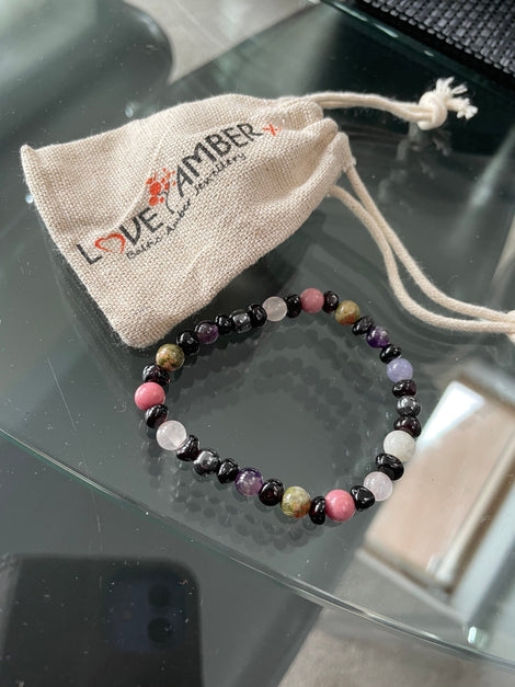 18cm Adult Cherry Baltic Amber Gemstone Stretch Bereavement Bracelet 1 Moonstone Bead