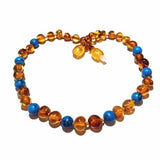 Boys Girls Apollo Polished Honey Baltic Amber Blue Green Turquoise Howlite Necklace Love Amber X