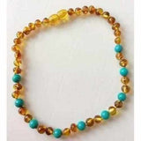 Boys Girls Apollo Polished Honey Baltic Amber Blue Green Turquoise Howlite Necklace Love Amber X