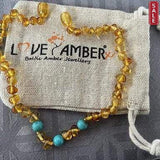 Boys Girls Apollo Three Polished Honey Baltic Amber Turquoise Howlite Necklace Love Amber X