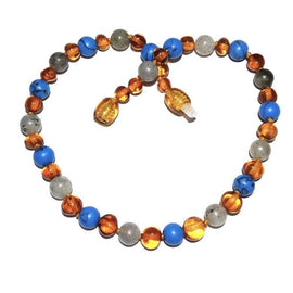 Boys Girls Shoreline Polished Honey Baltic Amber Blue Howlite Labradorite Calming Necklace Love Amber X