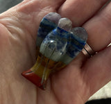 Chakra Pocket Guardian Angel. 7 Bonded Gemstone Carving. Crystal Reiki Healing Figurine Love Amber X