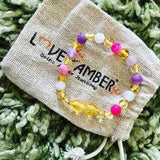 Child Amelie Pink Purple Agate Honey Baltic Amber Anklet Bracelet Love Amber X