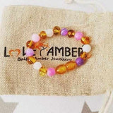 Child Amelie Pink Purple Agate Honey Baltic Amber Anklet Bracelet Love Amber X