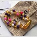 Child Amelie Pink Purple Agate Honey Baltic Amber Anklet Bracelet Love Amber X