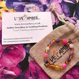 Child Amelie Pink Purple Agate Honey Baltic Amber Anklet Bracelet Love Amber X