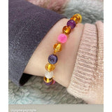 Child Amelie Pink Purple Agate Honey Baltic Amber Anklet Bracelet Love Amber X