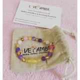 Child Amelie Pink Purple Agate Honey Baltic Amber Anklet Bracelet Love Amber X