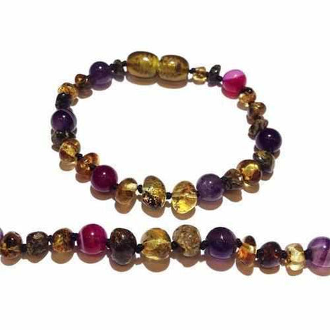 Child Anna Amethyst Purple Pink Agate Green Baltic Amber Anklet Bracelet Love Amber X