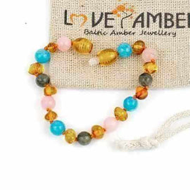 Child Aoibheann Aquamarine Rose Quartz Labradorite Honey Baltic Amber Anklet Bracelet Love Amber X