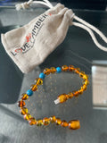 Child Apollo Blue Turquoise Howlite Polished Honey Baltic Amber Anklet Love Amber X