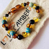 Child Autumn Rain Jasper and Rainbow Baltic Amber Anklet Bracelet Love Amber X