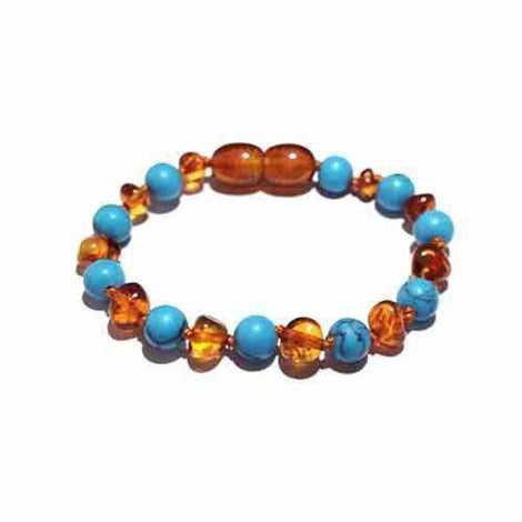 Child Azure Blue Turquoise Howlite Cognac Baltic Amber Anklet Bracelet Love Amber X