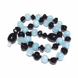 Childs Blueberry Dark Cherry Baltic Amber Blue Aquamarine Gemstone Necklace Love Amber X