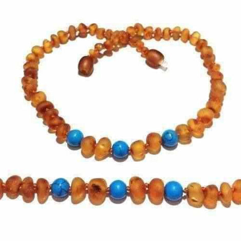 Child Bluebird Raw Honey Blue Turquoise Howlite Baltic Amber Necklace Love Amber X