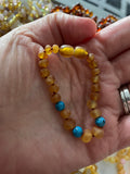 Child Bluebird Raw Honey Blue Turquoise Howlite Baltic Amber Anklet Bracelet Love Amber X