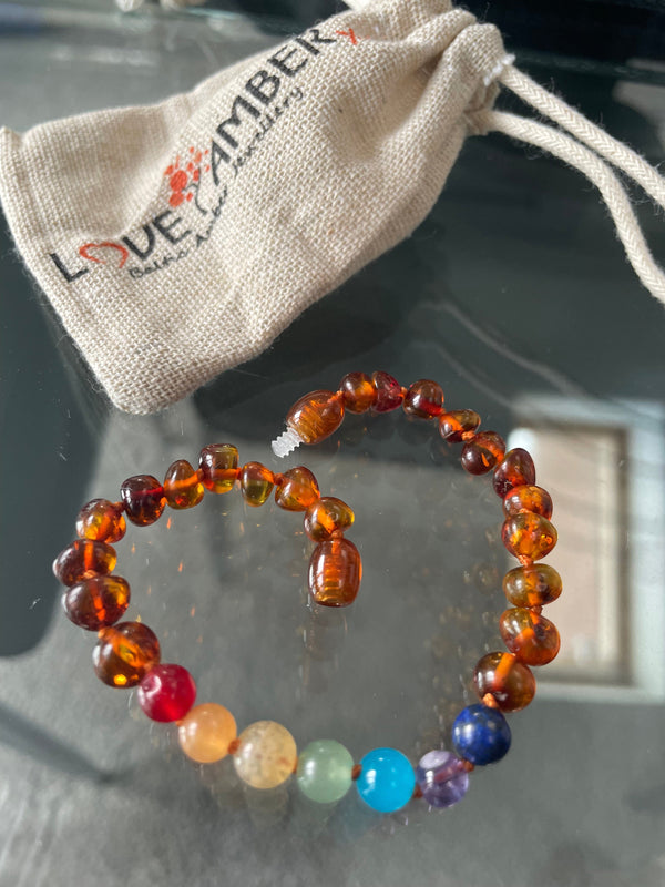 Child Chakra Gemstone Polished Cognac Baltic Amber Anklet Bracelet