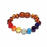 Child Chakra Gemstones and Polished Cognac Baltic Amber Anklet Bracelet Love Amber X